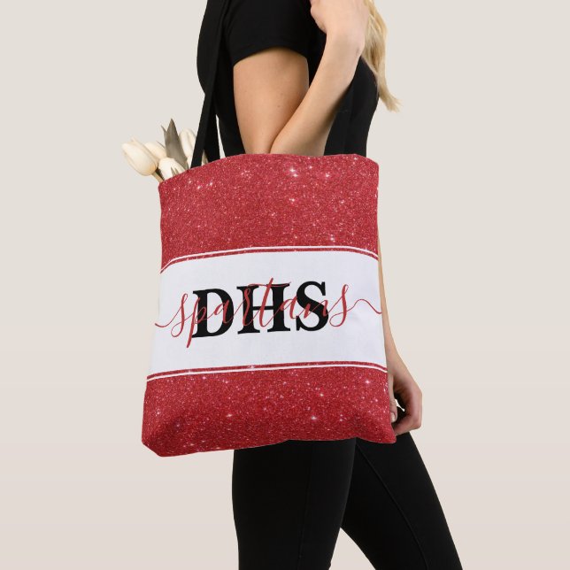 Personalized school colorblock and glitter tote ba bag (Close Up)