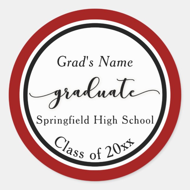 Personalized School Colour Graduation Celebration  Classic Round Sticker (Front)