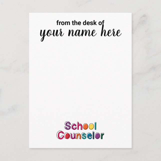 Personalized School Counsellor Notecards Postcard (Front)