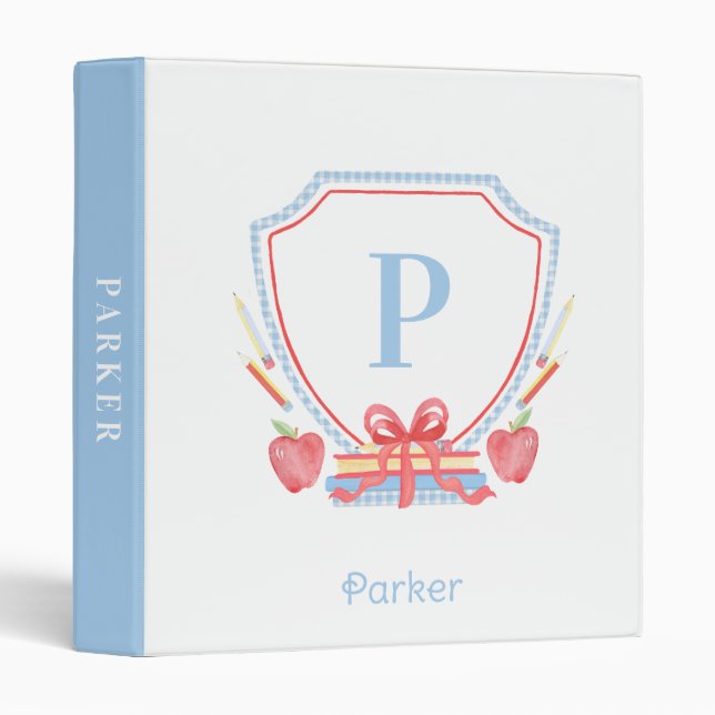 Personalized School Crest Gingham Monogram Binder (Front/Spine)