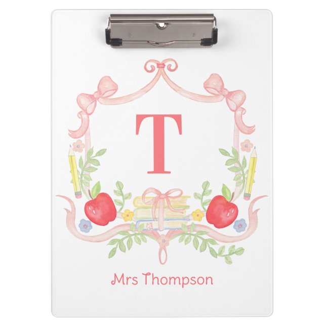 Personalized School Crest | Teacher Monogram Clipboard (Front)