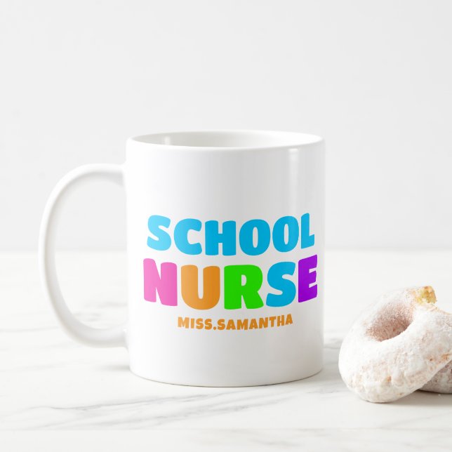 Personalized School Nurse Name Coffee Mug (With Donut)