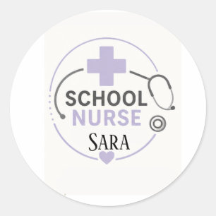 Personalized School Nurse Office Sign Lavender Ste Classic Round Sticker