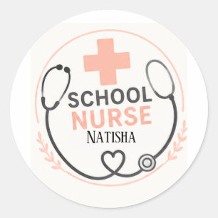 Personalized School Nurse Office Sign Peach S Classic Round Sticker