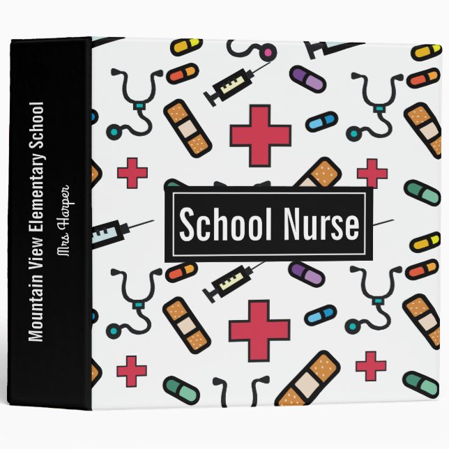 Personalized School Nurse Pretty Typography Notes Binder (Front/Spine)