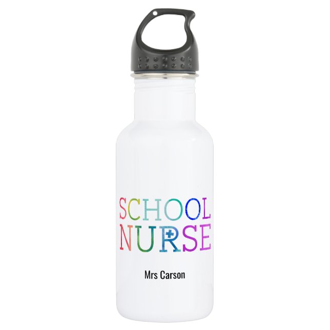 Personalized School Nurse Rainbow Typography 532 Ml Water Bottle (Front)