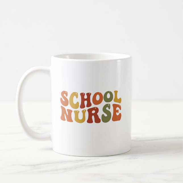 Personalized School Nurse Retro Typography Coffee Mug (Left)