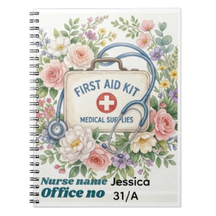 Personalized School Nurse Sign, Floral Notebook