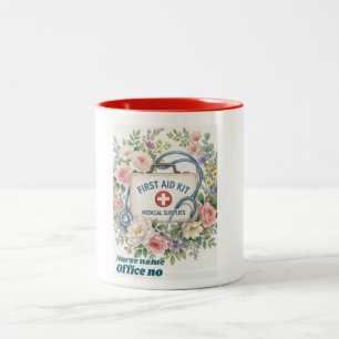 Personalized School Nurse Sign, Floral Two-Tone Coffee Mug
