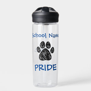 Personalized School Pride Black Paw Print Water Bottle