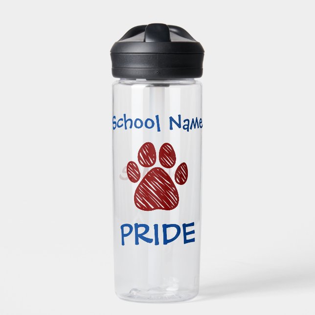 Personalized School Pride Maroon Paw Print Water Bottle (Front)