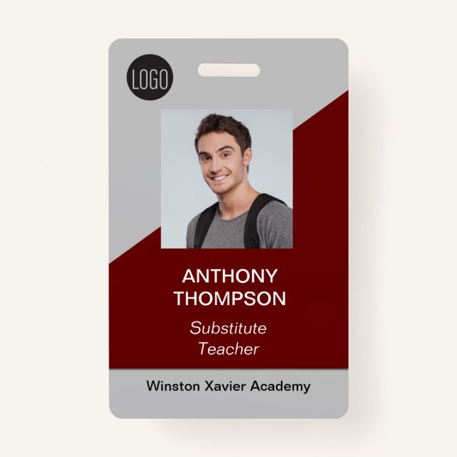 Personalized School Staff Name Photo title red  Badge (Front)