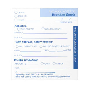 Personalized School Student Parent Notepad