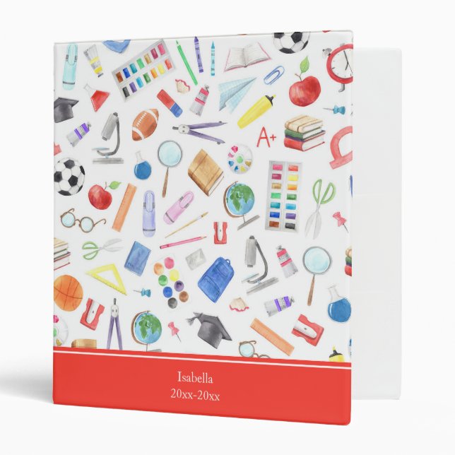 Personalized School Supplies Pattern First Name Binder (Front/Inside)