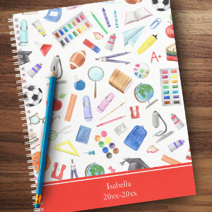 Personalized School Supplies Pattern First Name Notebook