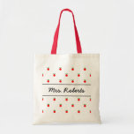 Personalized school teacher tote bag | red apples<br><div class="desc">Personalized school teacher tote bag | red apple polka dot pattern. Cute gift idea for perschool / pre kindergarten / elementary school teacher. Polkadot print with name of mrs or ms.</div>