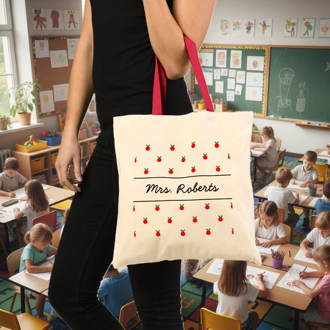Personalized school teacher tote bag | red apples (school teacher tote bag)