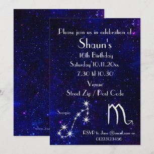 Personalized Scorpio Zodiac Galaxy Party Invitation