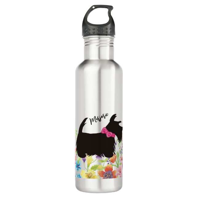 Personalized Scottie dog bottle, pink scottie 710 Ml Water Bottle (Front)