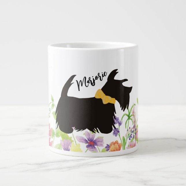 Personalized Scottie dog coffee mug, Garden flower Large Coffee Mug (Front)