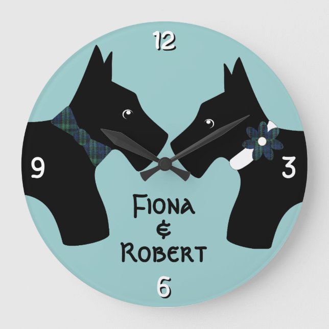 Personalized Scottie Dog Couple Large Clock (Front)