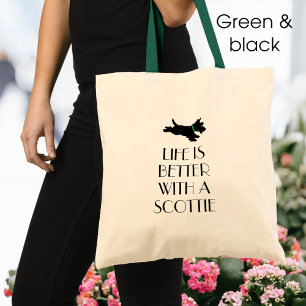 Personalized Scottie Dog Green Collar Tote Bag
