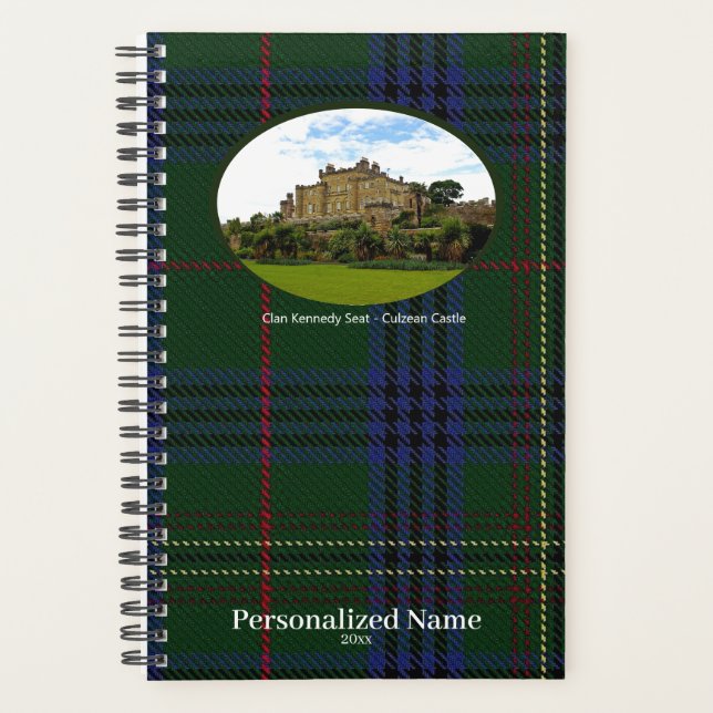 Personalized Scottish Clan Kennedy Tartan & Castle Planner (Front)