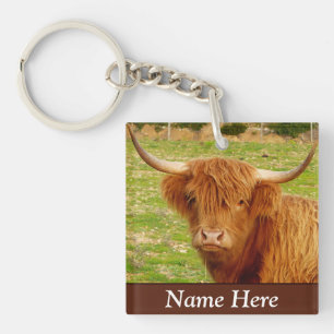 Personalized Scottish Highland Cow Keychain