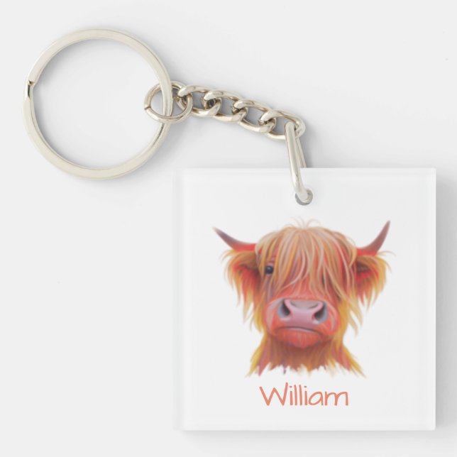 personalized Scottish Highland Hairy Cow Keychain (Front)