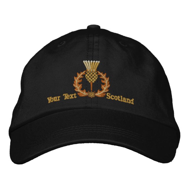 Personalized Scottish Thistle Scotland in Black Embroidered Hat (Front)