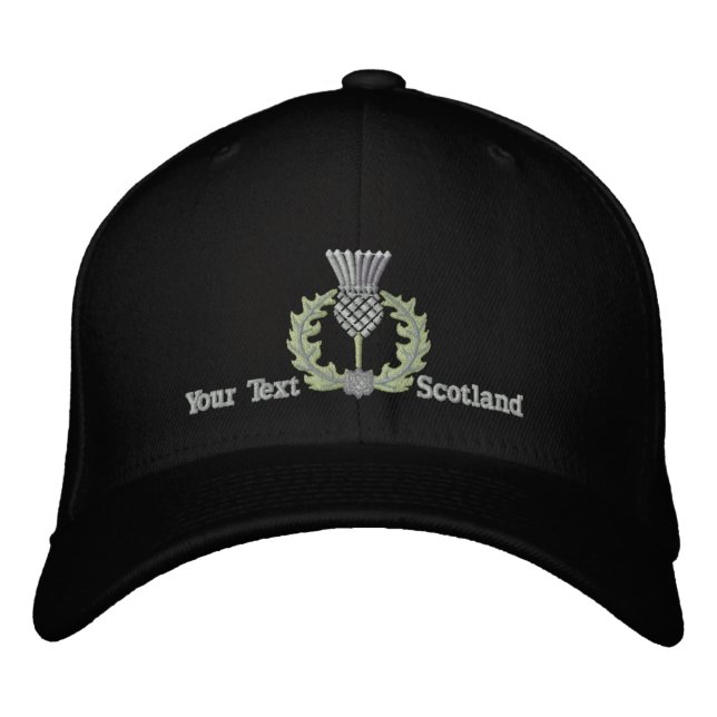 Personalized Scottish Thistle Scotland in silver Embroidered Hat (Front)