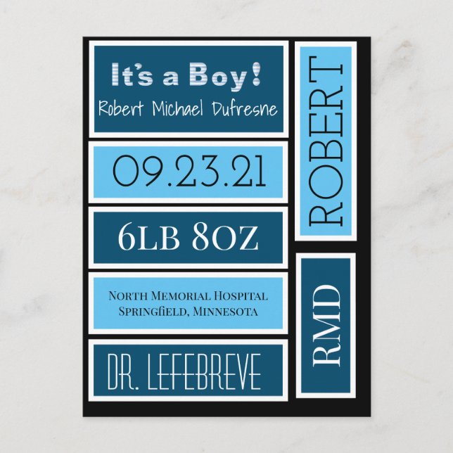 Personalized Scrapbook Baby Boy Labels Postcard (Front)