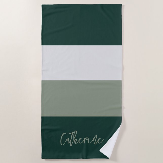 Personalized Script Beach Trip Colour Block Green Towel (Front)