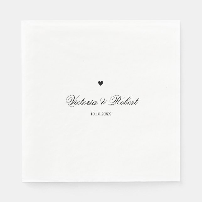 Personalized Script Black and White Heart Napkin (Front)