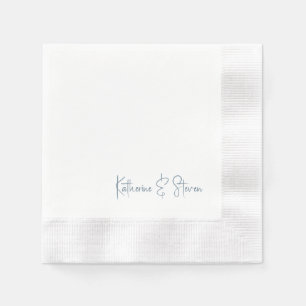 Personalized Script Blue Names Coined Wedding Napkin
