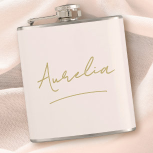 Personalized Script Blush Pink Gold Bachelorette Hip Flask
