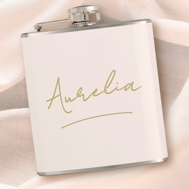 Personalized Script Blush Pink Gold Bachelorette Hip Flask (Creator Uploaded)