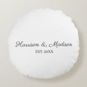 Personalized script couple name date Wedding Round Pillow