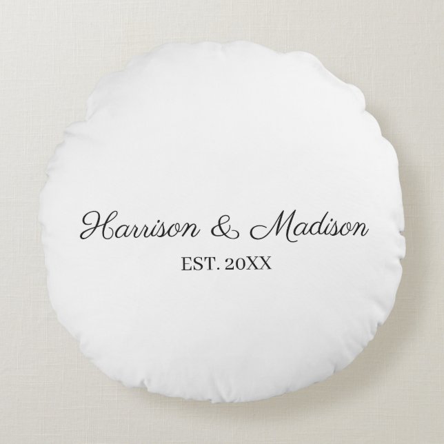 Personalized script couple name date Wedding Round Pillow (Front)