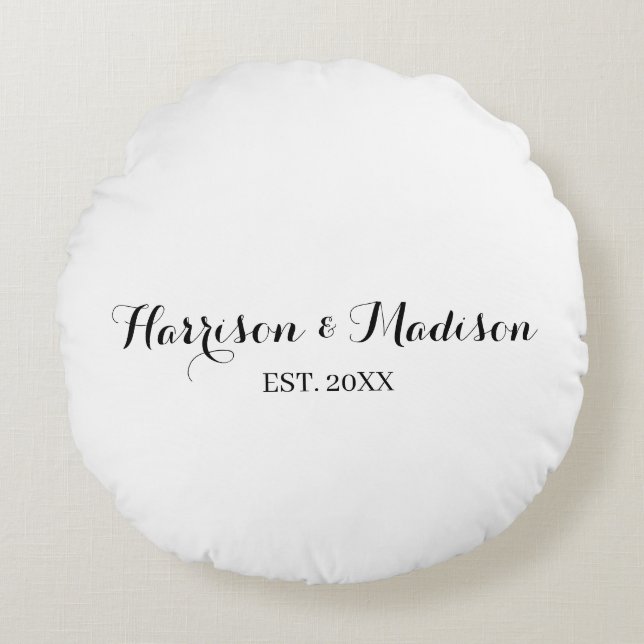 Personalized script couple name date Wedding Round Pillow (Front)