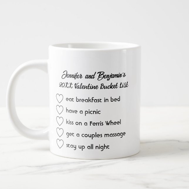 Personalized Script Couple Valentine Bucket List Large Coffee Mug (Left)