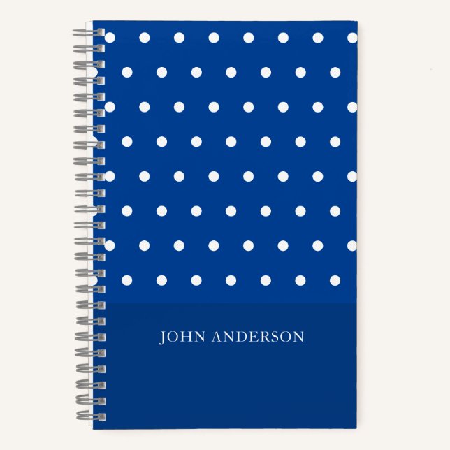 Personalized Script Cute Blue Polka Dots Pattern Notebook (Front)