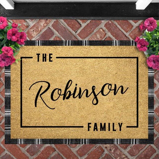Personalized Script Family Name Doormat Custom (Minimalist Script Family Name Doormat Personalized Custom Border Welcome Mat Housewarming Gift)