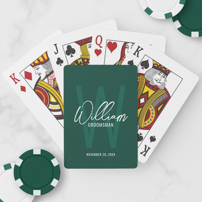 Personalized Script Groomsmen Monogram&Name Playing Cards (Creator Uploaded)