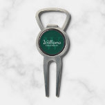 Personalized Script Groomsmen Name&Monogram Divot Tool<br><div class="desc">Add a personal touch to your wedding with personalized groomsmen divot tool. This divot tool features personalized groomsman's name in white classic script font style with wedding details in white classic serif font style and monogram in light emerald green classic serif font style as background, on emerald green background. Also...</div>