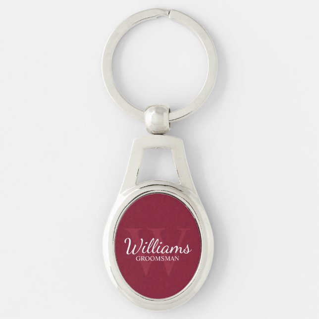 Personalized Script Groomsmen Name&Monogram Keychain (Front)