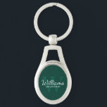 Personalized Script Groomsmen Name&Monogram Keychain<br><div class="desc">Add a personal touch to your wedding with personalized groomsmen keychain. This keychain features personalized groomsman's name in white classic script font style with wedding details in white classic serif font style and monogram in light emerald green classic serif font style as background, on emerald green background. Also perfect for...</div>