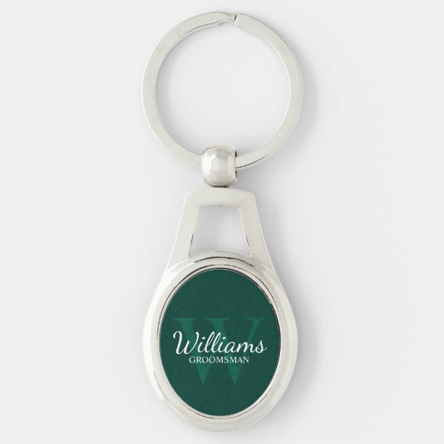 Personalized Script Groomsmen Name&Monogram Keychain (Front)