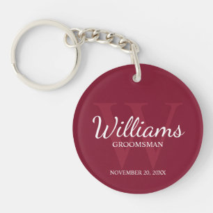 Personalized Script Groomsmen name&Monogram Keychain