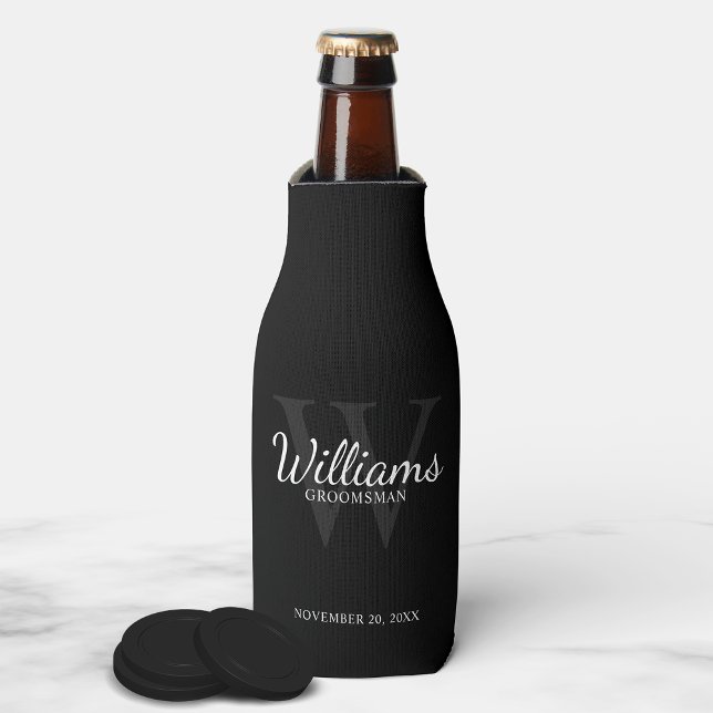Personalized Script Groomsmen's name and Monogram  Bottle Cooler (Creator Uploaded)